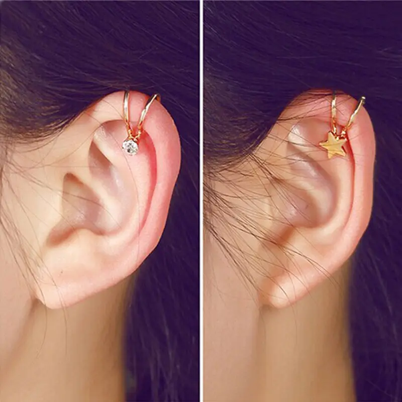 

Fashion Earing new Hot Selling Unisex Summer Style Gold/Silver Plated Cubic Zirconia Tragus Ear Cuff Clip Earrings For Women