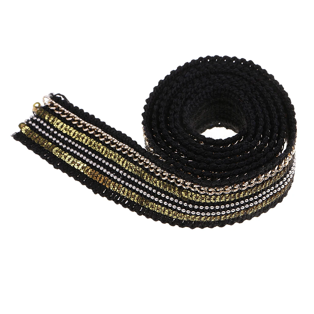 1 Yard 25mm Beaded Sequin Lace Trim Fabric Ribbon Embroidered Applique DIY Handcraft Sewing Headdress Wedding Costume Decoration