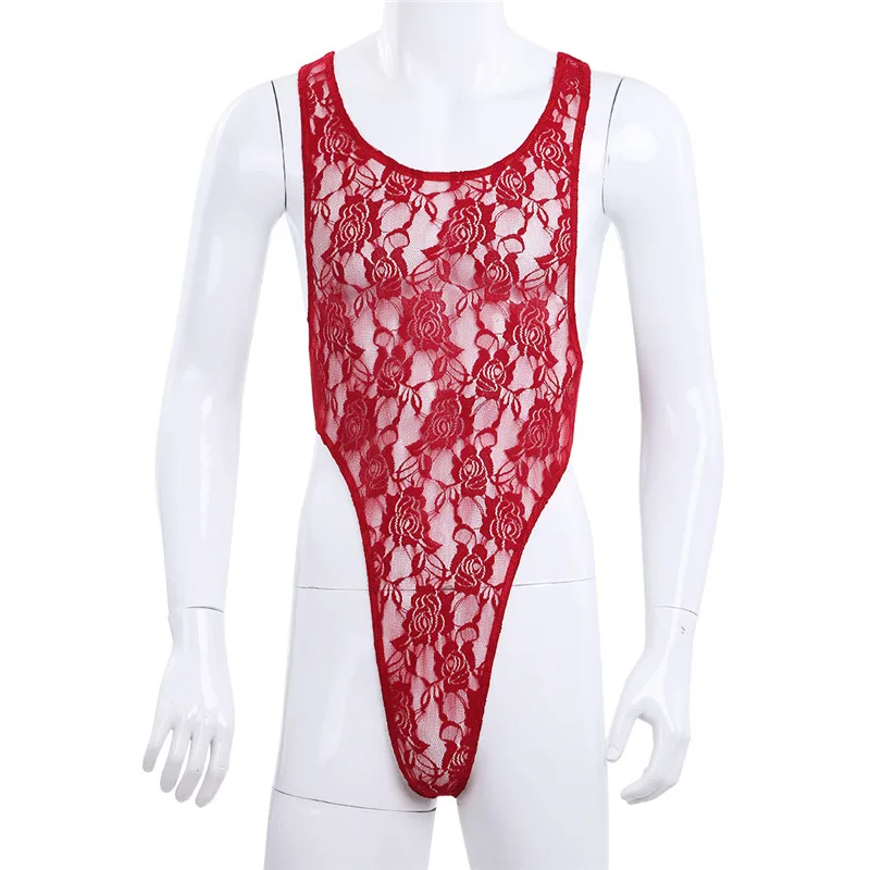 Cosplay&ware Mens One Piece Lingerie Floral Lace Mankini Bodysuit Catsuit Sissy Pouch Body Suit Jumpsuit Nightwear Sleepwear -Zentai shop online