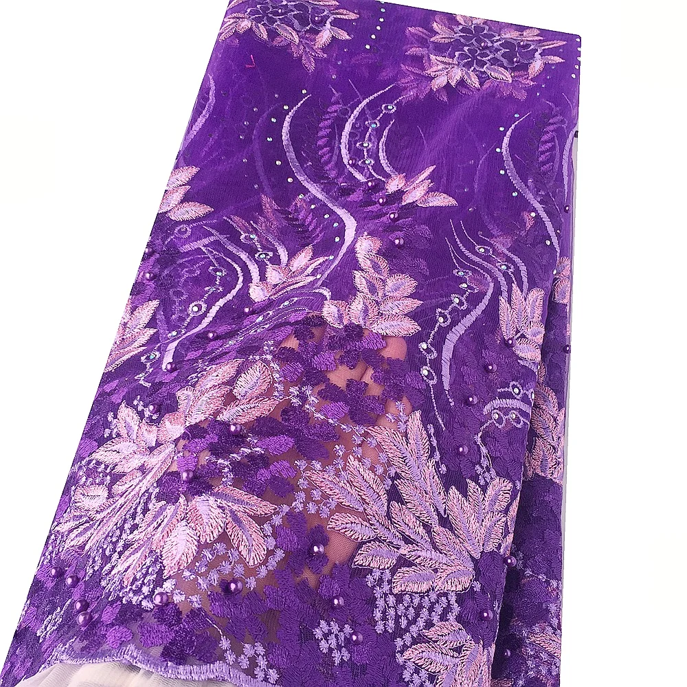 French Lace Fabric With Beads And Stones 