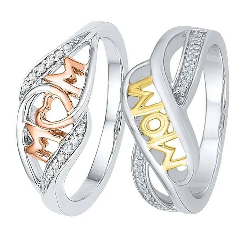 Women Love Mom Rings Shiny Crystal Finger Ring Jewelry Mother's Day
