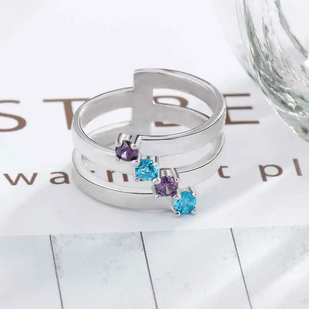 Personalized Gift for Family Engrave 4 Names Childrens Birthstone Promise Rings 925 Sterling Silver Jewelry (JewelOra RI103281)