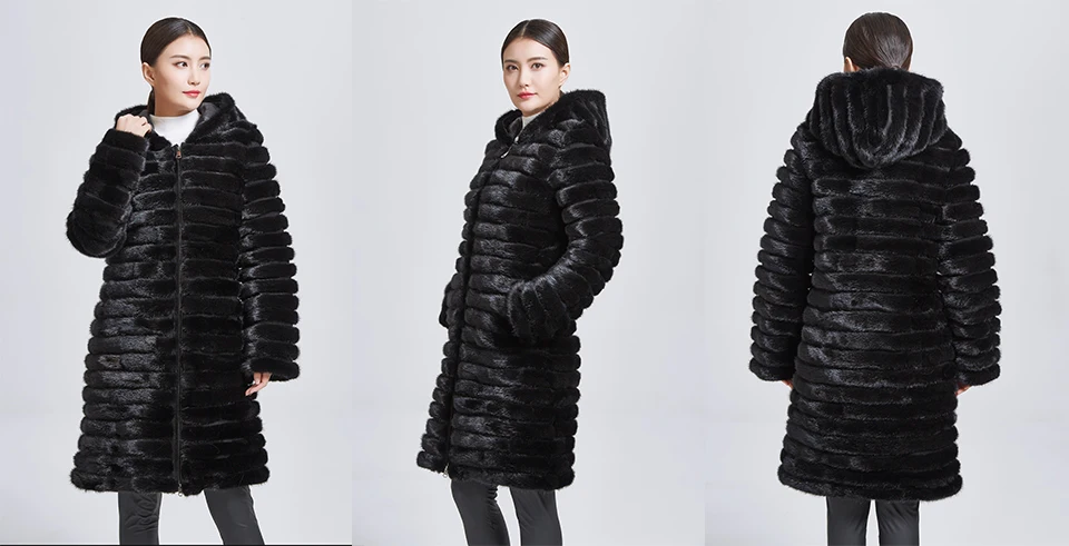 Королева huanhou натуральный мех норки пальто с мехом для женщина с меховым капюшоном, Кол-во доп Большие размеры зимние теплые пальто узкого кроя