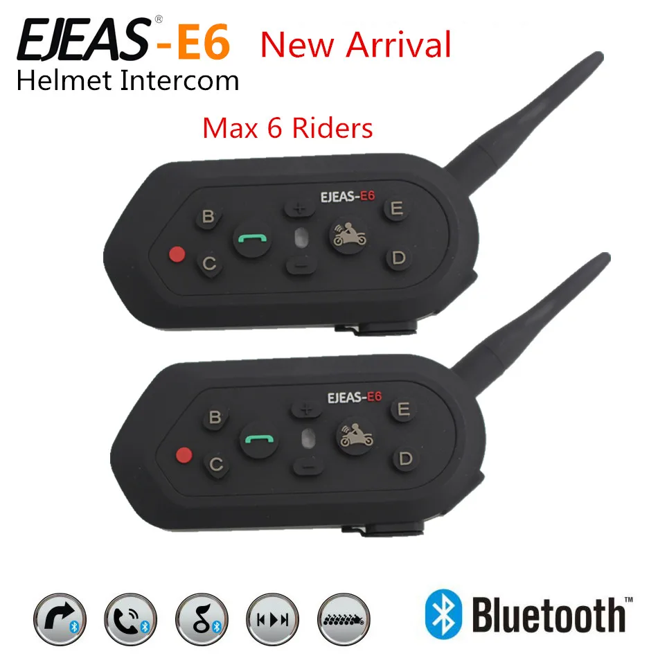 6 шт новейший ejeas E6 1300 м переговорное bluetooth-устройство для мотоциклетного шлема для 6 ездоков, беспроводное переговорное устройство BT шлемофон