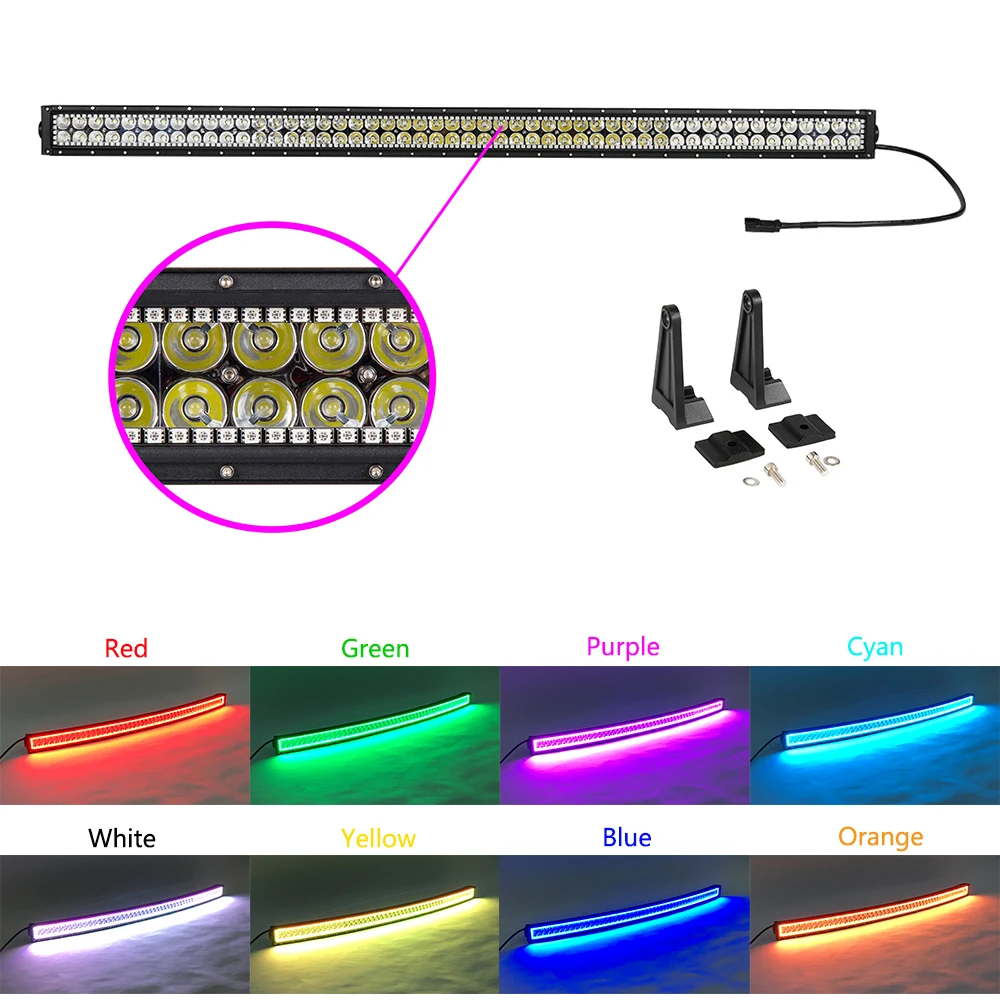 

Nicoko 52"300w straight LED Offroad Light Bar With RGB Halo Combo Led Work Light Bar 12v 24v for Ford Pickup Truck SUV 4x4