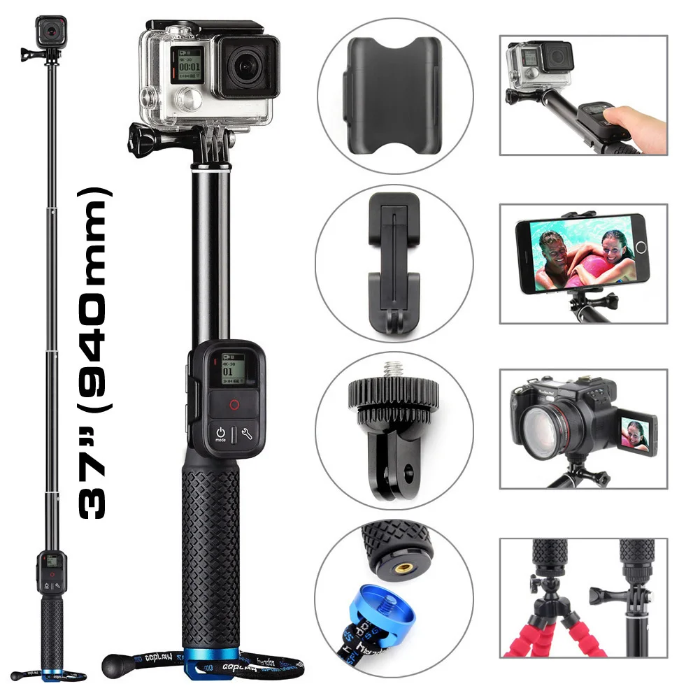 

SOONSUN 3 in 1 Aluminum Self-lock Extendable Monopod Pole Telescopic Handheld Selfie Stick for GoPro Hero 7 6 5 4 For Xiaomi Yi