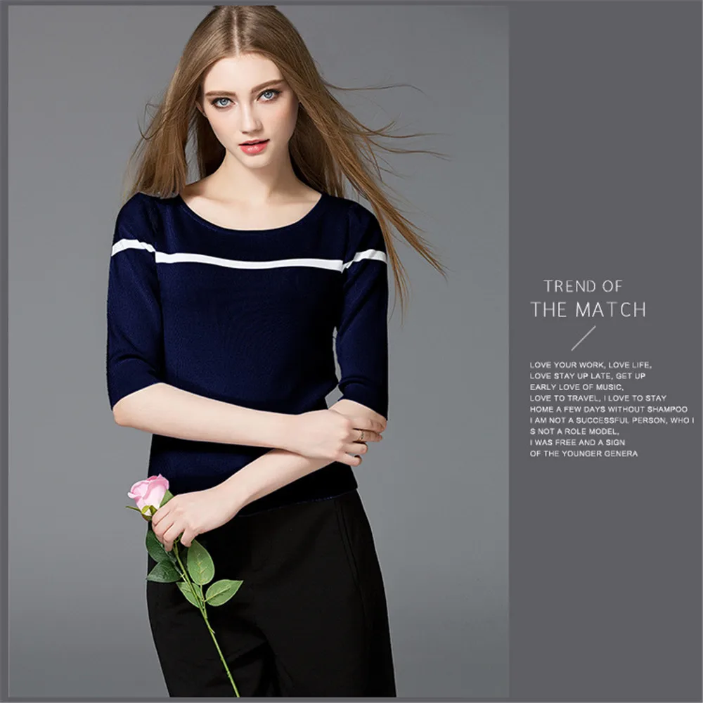 Women Knitting Shirt 2017 Spring Half Sleeve Knitted t-shirt O-neck Thin Slim Solid Shirt Top Female Basic Pullover Blouse (13)