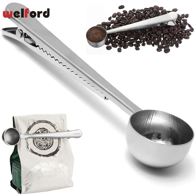 Best Offers Hot Silvery Stainless Steel Ground Spoon  Coffee Milk Tea Powder Measuring Scoop With Bag Sealing Clip 