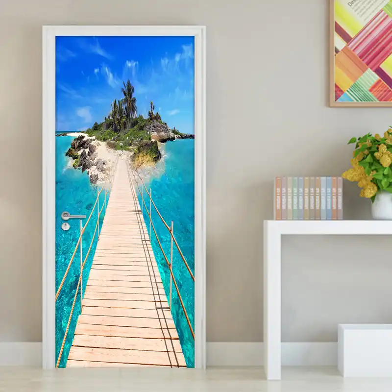 3D Door Wall Sticker Decals Waterproof Self Adhesive Scenery Mural Home Decor