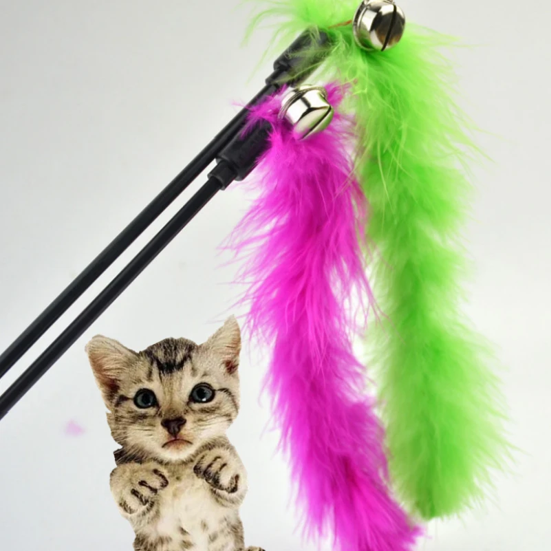 

Random Color Premium Pet Interactive Toy Colorful Turkey Feathers Tease Cat Stick Interactive Cat Toy Feather Toys Pet Supplies