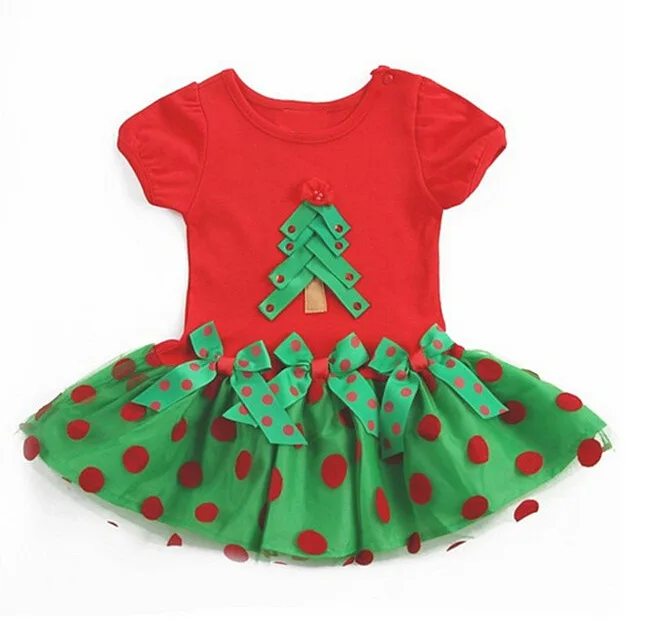 Новое поступление, Рождественская пачка, платье детские хлопковые Повседневные платья в горошек с круглым вырезом и рождественской елкой
