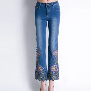 

Brand New Women Sexy Skinny Jeans Ladies Flower Embroidery Beads Denim Pants Wide Leg Stretchy Trousers Plus Size Slim Fit Pants