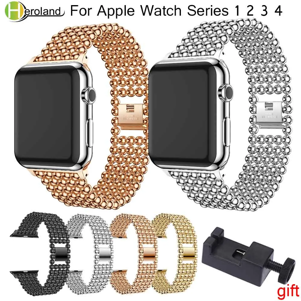 Luxury Stainless Steel link Bracelet watch strap For Apple Watch Band 42 38 40 44 mm Metal