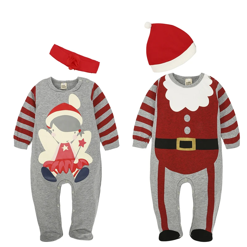 

Spring Autumn Cartoon Baby Rompers Costume Cotton Boys Girls Long SleeveChristmas Romper+Hat Or Scarf Newborn Kids Clothing