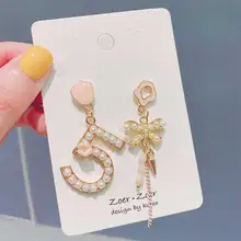 Жемчужные серьги с цифрой 5, серьги с буквой пять бантиков и кисточками для женщин, ювелирные изделия