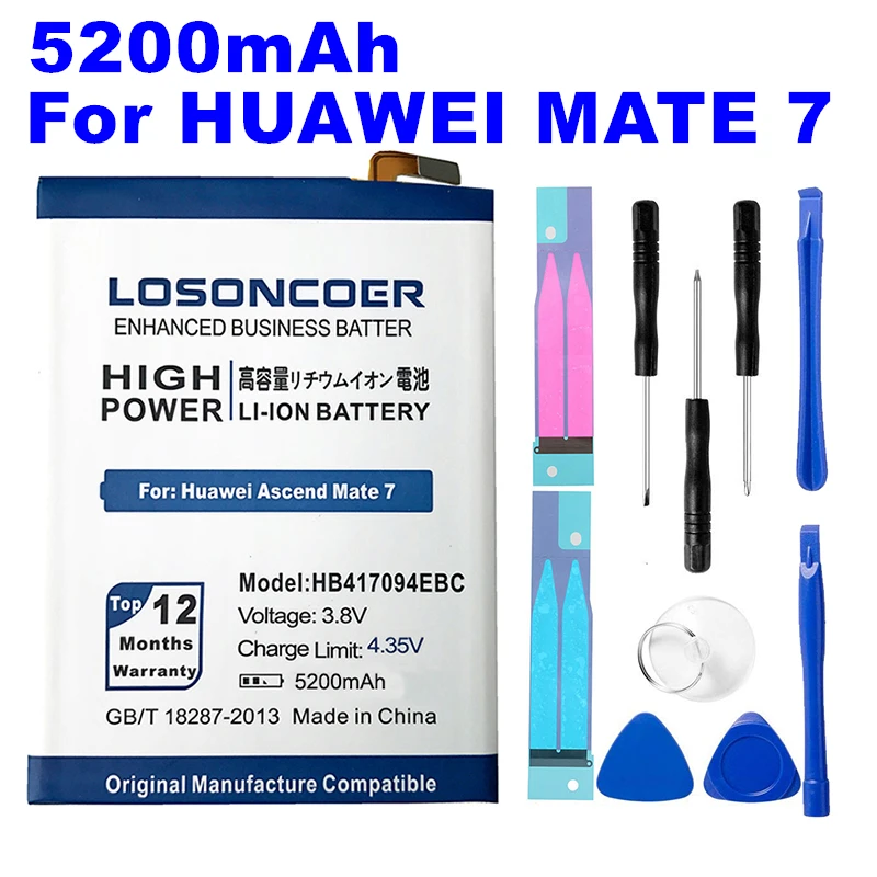 

LOSONCOER 5200mAh HB417094EBC High Capacity Battery For Huawei Ascend Mate 7 Mate7 MT7 TL00 TL10 UL00 CL00 Phone Battery