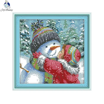 

Joy sunday Kiss the Snowman Printed Cross stitch kits DMC 14CT and 11CT Needlework Embroidery Cross-Stitch DIY Handwork Crafts