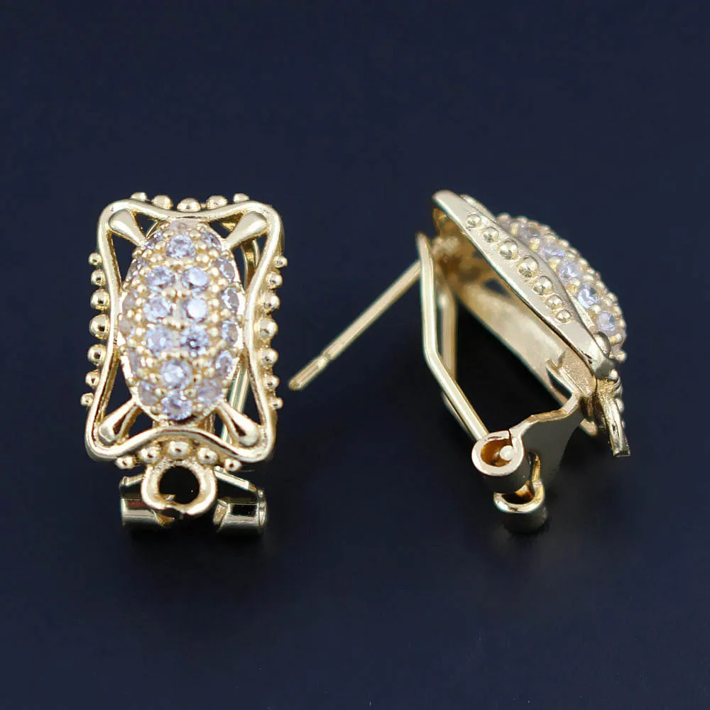 

Clip Back Earrings Post with Loop Connector Micro Paved Zircon CZ Filigree Metal Findings DIY African Bridal Earrings Gold Plt