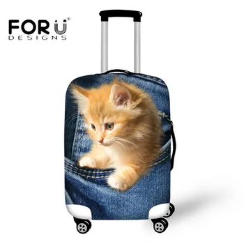 

FORUDESIGNS Denim 3D Animal Cat Dog Luggage Cover Travel Accessories Suitcase Protective Covers for 18-30 Inch Cases Thick Cover