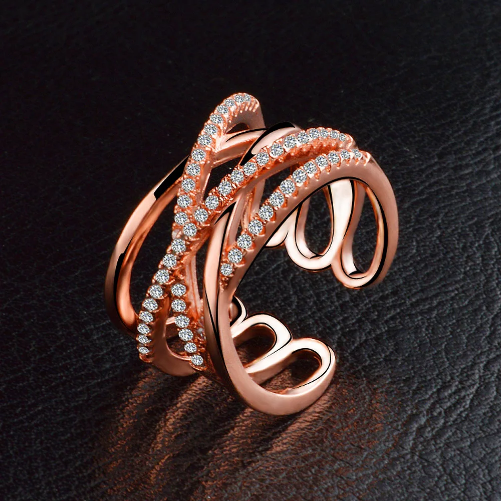 Fashion multi layer cross anel adjustable rings silver rose gold plated rings for women cubic zircon wedding engagement rings  (8)