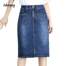 Idopy Летние повседневные женские винтажные потертые джинсовые юбки женские прямые карманы, набедренный ковбойские джинсовые юбки для женщин