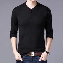 Мужской пуловер v-образный вырез пуговицы воротник джемпер свитер осень зима 8XL 7XL 6XL трикотажные свободные длинные рукава рубашки 9862