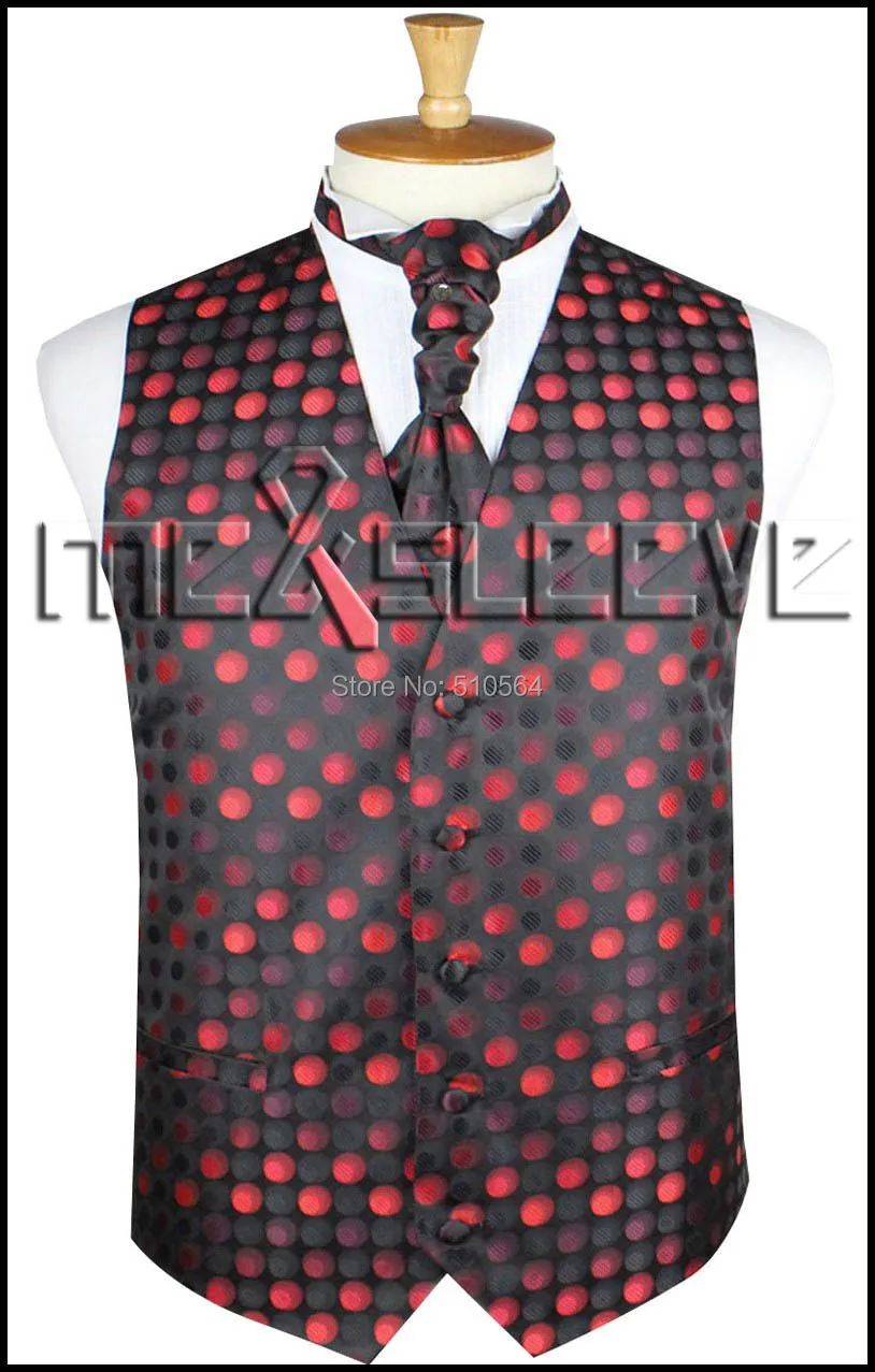 Одиночный мужской жилет, красный жилет в горошек(жилет+ галстук-бабочка+ платок+ запонки