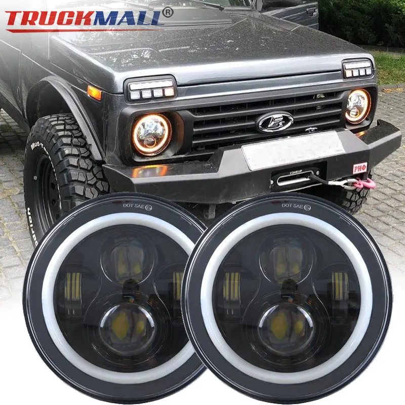

DOT.EMARK Approved 7inch LED Halo Ring Headlights Projector Headlamps with Daytime Running Light for Jeep Wrangler Lada Niva 4x4