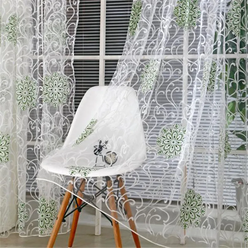 

1PC Curtains For Living Room Flower Printed Line String Door Window Curtain Divider Sheer Scarf Valances cortinas dormitorio B15
