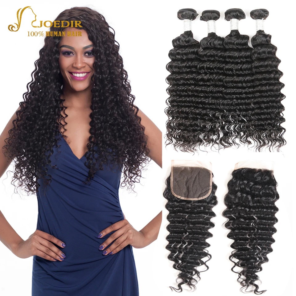 

Joedir Human Hair Bundles With Closure Peruvian Deep Wave 3 Bundles With Closure Non Remy Hair Free Part Free Shipping