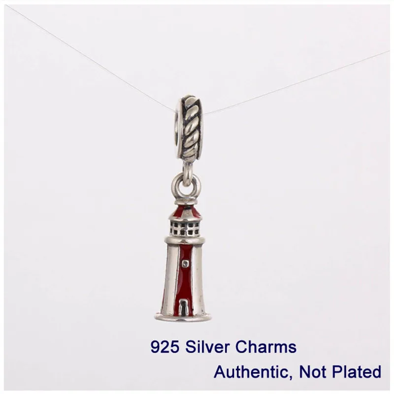 

Light Tower Charm 100% 925 Sterling Silver Red Enamel Pendant Charm Fit Bracelets & Necklaces Diy Fine jewelry PF254