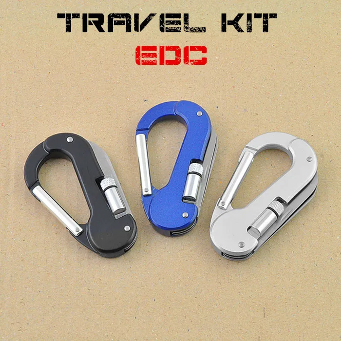 

1PC Aluminum Alloy Portable Folding Knife Saws LED Light Hang Buckle Keychain Key Ring Carabiner Accessories EDC Multi-tool Kit
