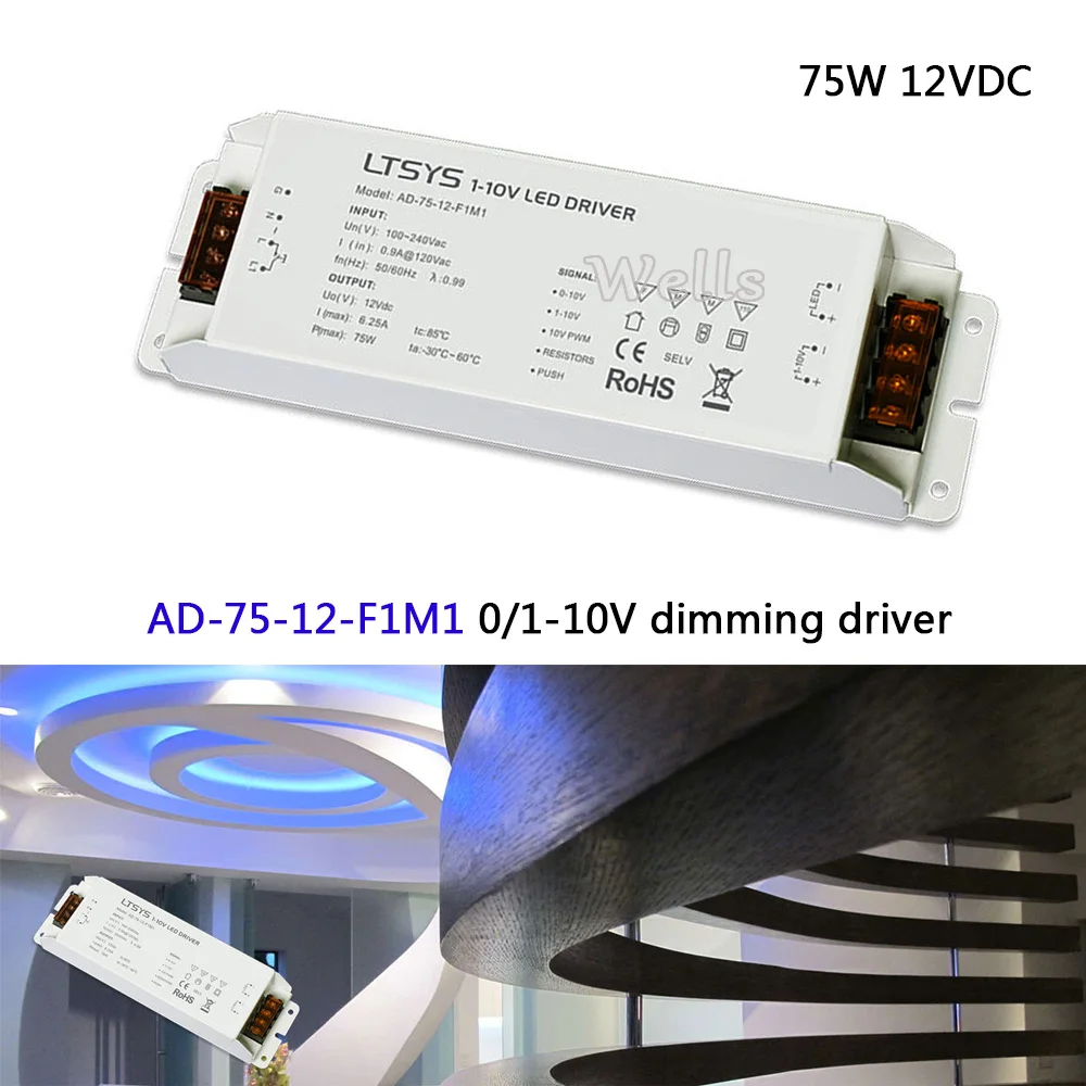 

Free Shipping 75W CV Led Driver;AD-75-12-F1M1;AC100-240V input;12V/6.2A/75W output 0/1-10V led dimming driver