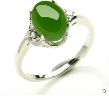 

And Tian Biyu RING 925 silver inlay spinach green jasper egg noodles Mens Genuine Silver Ring Ring Retractable