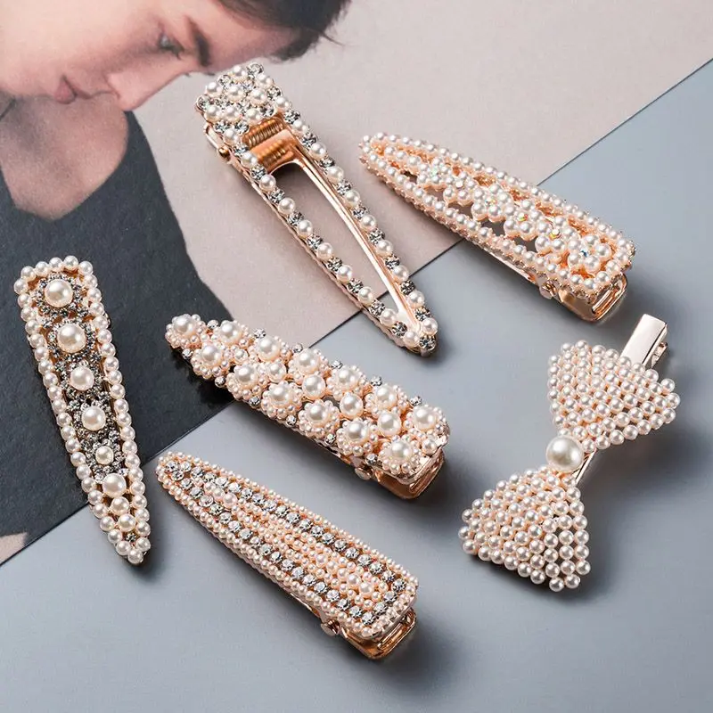

Vintage Imitation Pearl Hairpins For Women Girls Gifts Gold Color Hair Clips Crystal Rhinestones Hair Accessories Jewelry