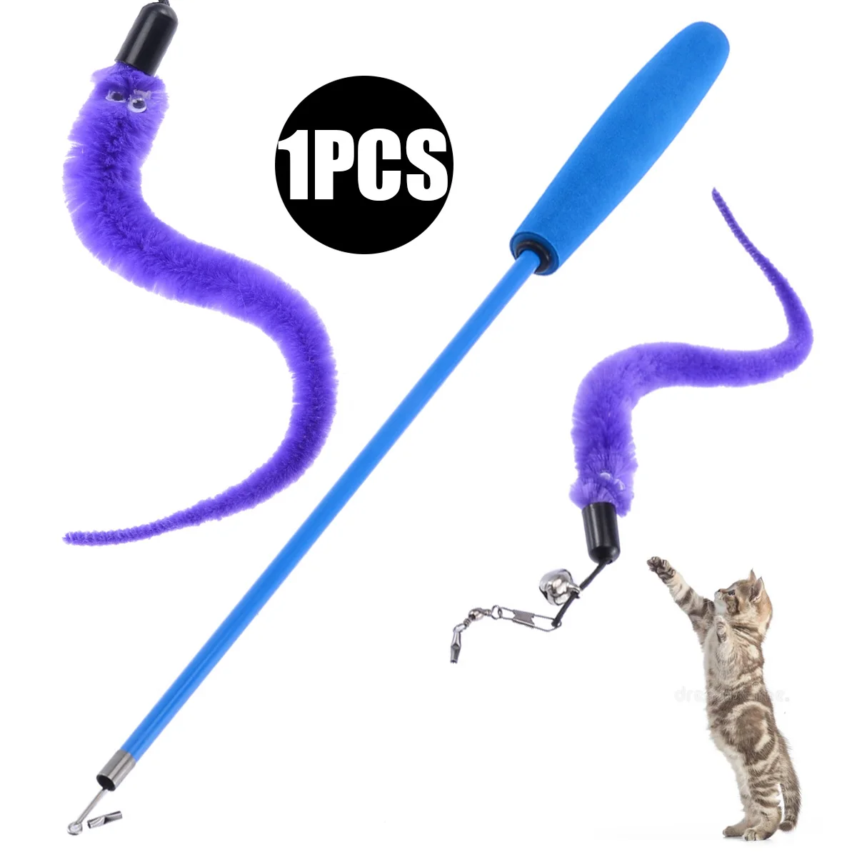 1 Set Pet Cat Retractable Wand with Caterpillar Toy Interactive Funny Training Teaser for Pet Kitten Jumping Train Aid Fun