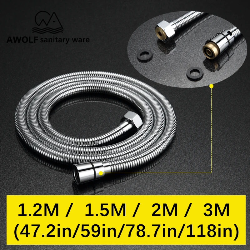 Chrome Stainless Steel Shower Hose With Brass Nuts Flexible Silver Shower Tube For Bathroom Hand