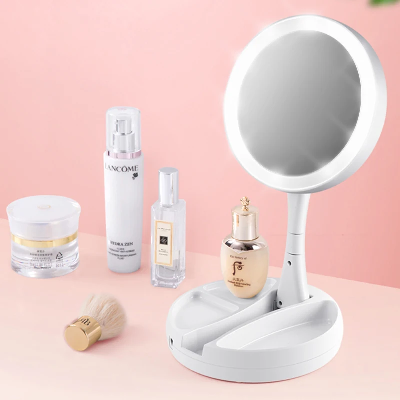 

Makeup Mirror LED Mirror 1X 10X Table Desktop Countertop Bright Adjustable Recharge Batteries Mirror with Storage Box