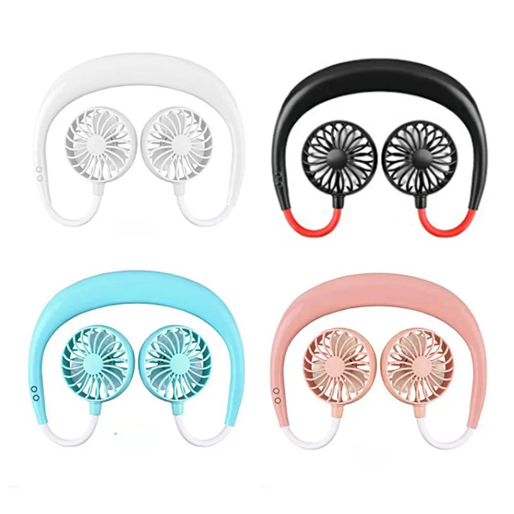 Portable Illuminated 2 Fans Hanging Neck Fan USB Rechargeable Cover Halter Sports Light Aromatherapy Fan High Quality