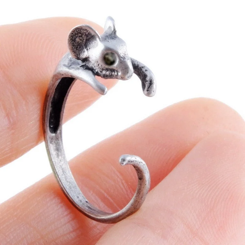 Кольцо в виде мыши с черным кристаллом для женщин и девушек|mouse ring|ring jewelryanimal ring |