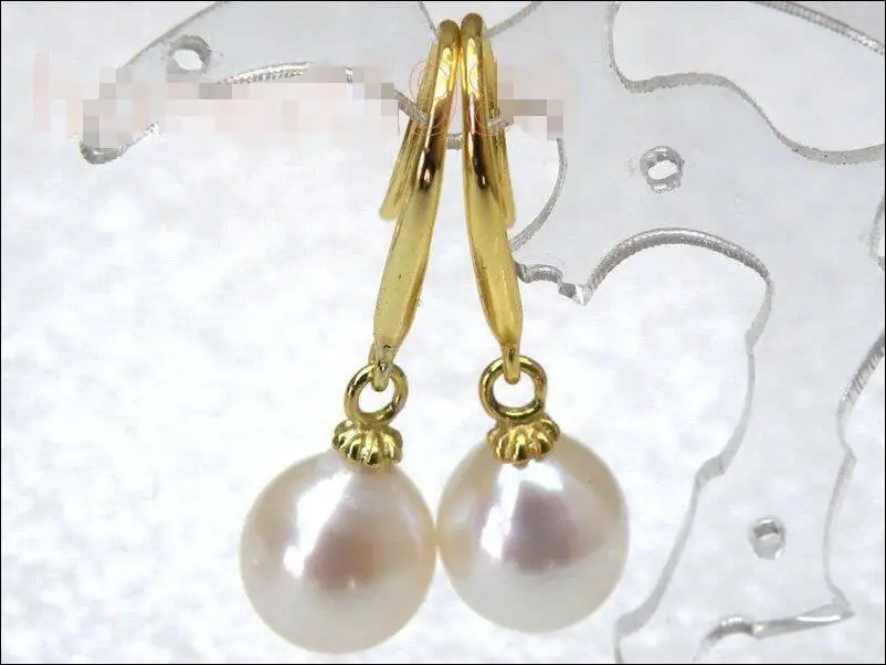 

Free Shipping >>>>AAA+++ 8*9mm fine drop white akoya pearl dangle earring solid sterling silver