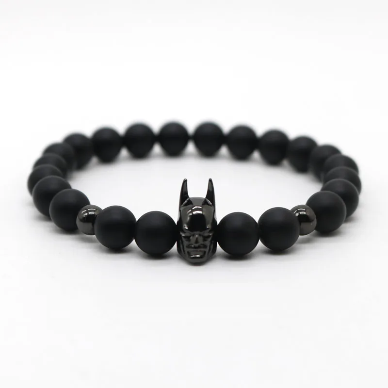 

Super Hero Gold-color Spiderman Ironman Batman Bracelets Men matte Onyx Beads Bracelet for men Jewelry Pulseira Masculina H-N