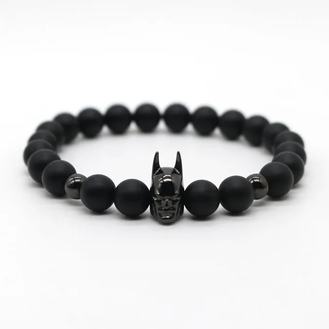 Super Hero Gold Color Spiderman Ironman Batman Bracelets Men Matte Super Hero Gold Color Spiderman Ironman Batman Bracelets Men Matte Onyx Beads Bracelet For
