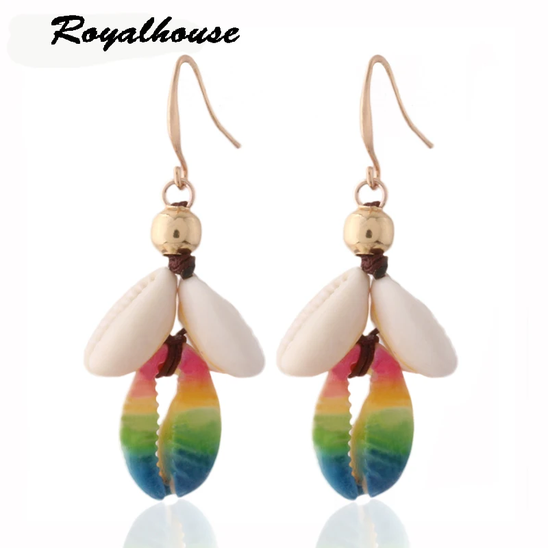 

Royalhouse Natural shell bracelet brand bracelet Dangle Brand Large Long Brinco Colored color shell Ear Accessories Oorbellen