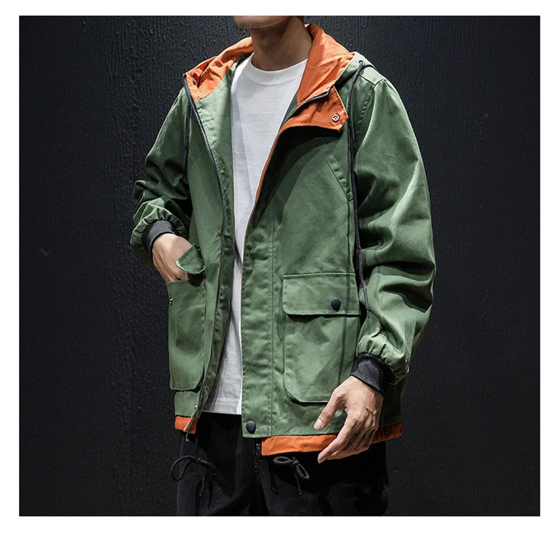 Army Green Trench Coat Men Korean Style Fashion Clothing Male Hooded Trench Coat Jacket Mens  (17)