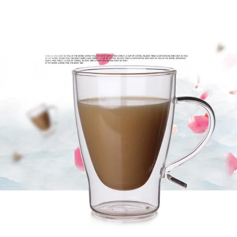 Handmade Double Layer Glass Cup with Handle Simple Morning Mugs Coffee Milk Tea 300ml SH124 | Дом и сад