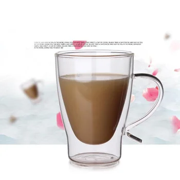 

Handmade Double Layer Glass Cup with Handle Simple Morning Mugs Coffee Milk Tea Cup 300ml SH124
