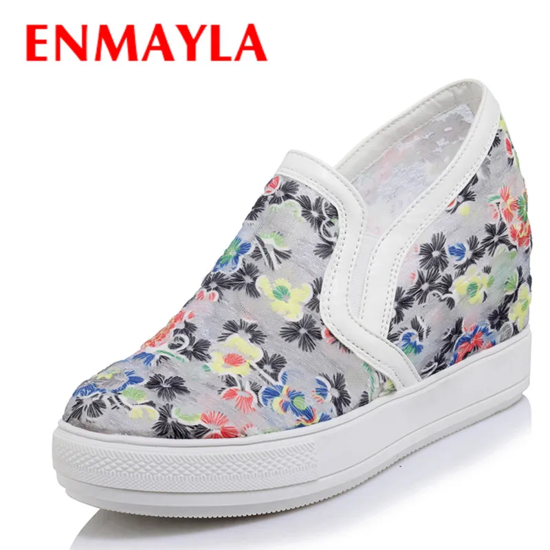 

ENMAYLA Spring Summer Flat Platform White Shoes Woman Embroidered Shoes Women Slip-on Height Increasing Casual Loafers Shoes