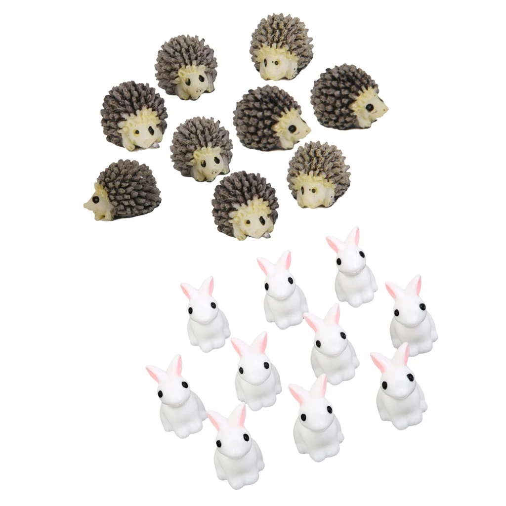 20pcs Miniature House Garden Natural Statue Rabbit And Mini Hedgehog Shaped