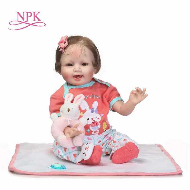 

NPK Bebe reborn 55cm soft cloth body silicone reborn baby girl dolls toys luxury set with rubbit child bathe toys boneca reborn
